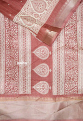 Premium printed silk checks weaving thilagam border - Dusty peach