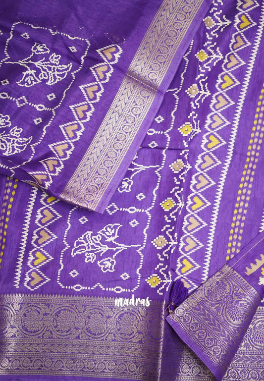 Premium printed silk trendy prints with antique border - violet