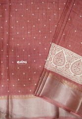 Premium printed silk checks weaving thilagam border - Dusty peach