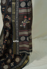 Nightfall Black - Premium Printed Silk Digital Print with Mango Zari Border - Best for Office Wear | Casual Wear