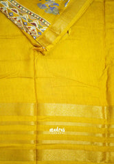 Premium printed silk with retro style border - Yellow