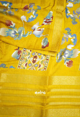 Premium printed silk with retro style border - Yellow