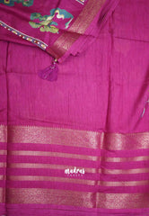 Premium printed silk with retro style border - Magenta pink