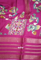 Premium printed silk with retro style border - Magenta pink