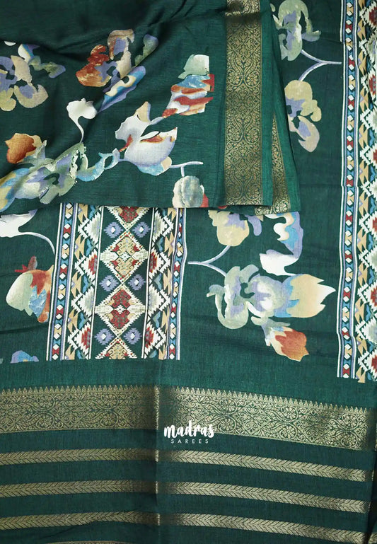 Premium printed silk with retro style border - Green