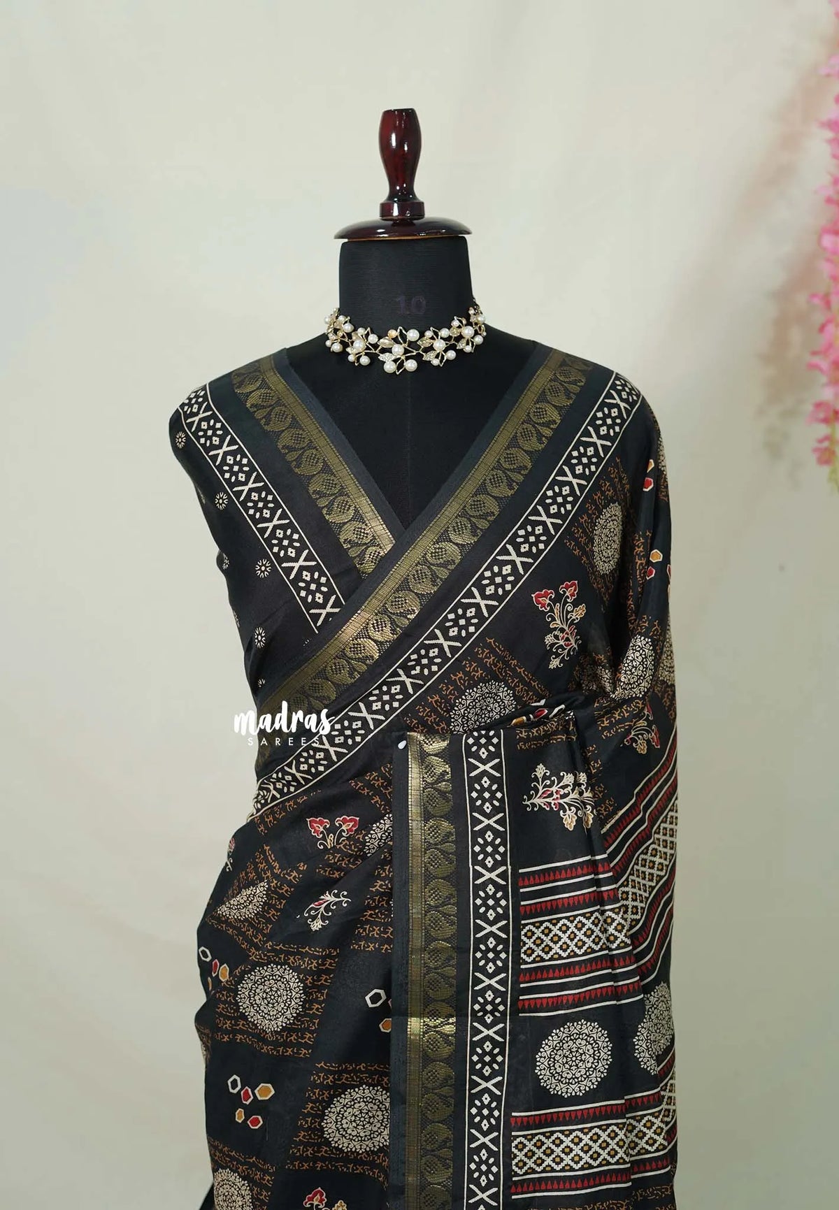 Nightfall Black - Premium Printed Silk Digital Print with Mango Zari Border - Best for Office Wear | Casual Wear