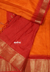 Orange with Red - Premium printed silk zari stripes weaving with zari border