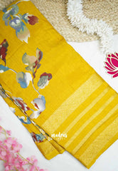 Premium printed silk with retro style border - Yellow