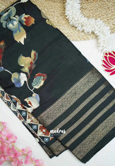 Premium printed silk with retro style border - Black