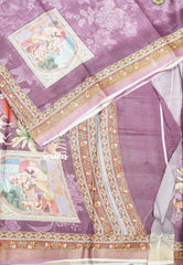 Premium printed silk mugal painting prints Elephants - Onion purple