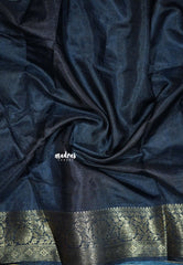 Peacock Blue - Premium Printed Silk with Kalamkari prints with Zari Border