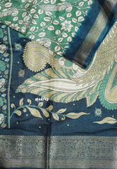 Green - Premium Printed Silk with Kalamkari prints with Zari Border