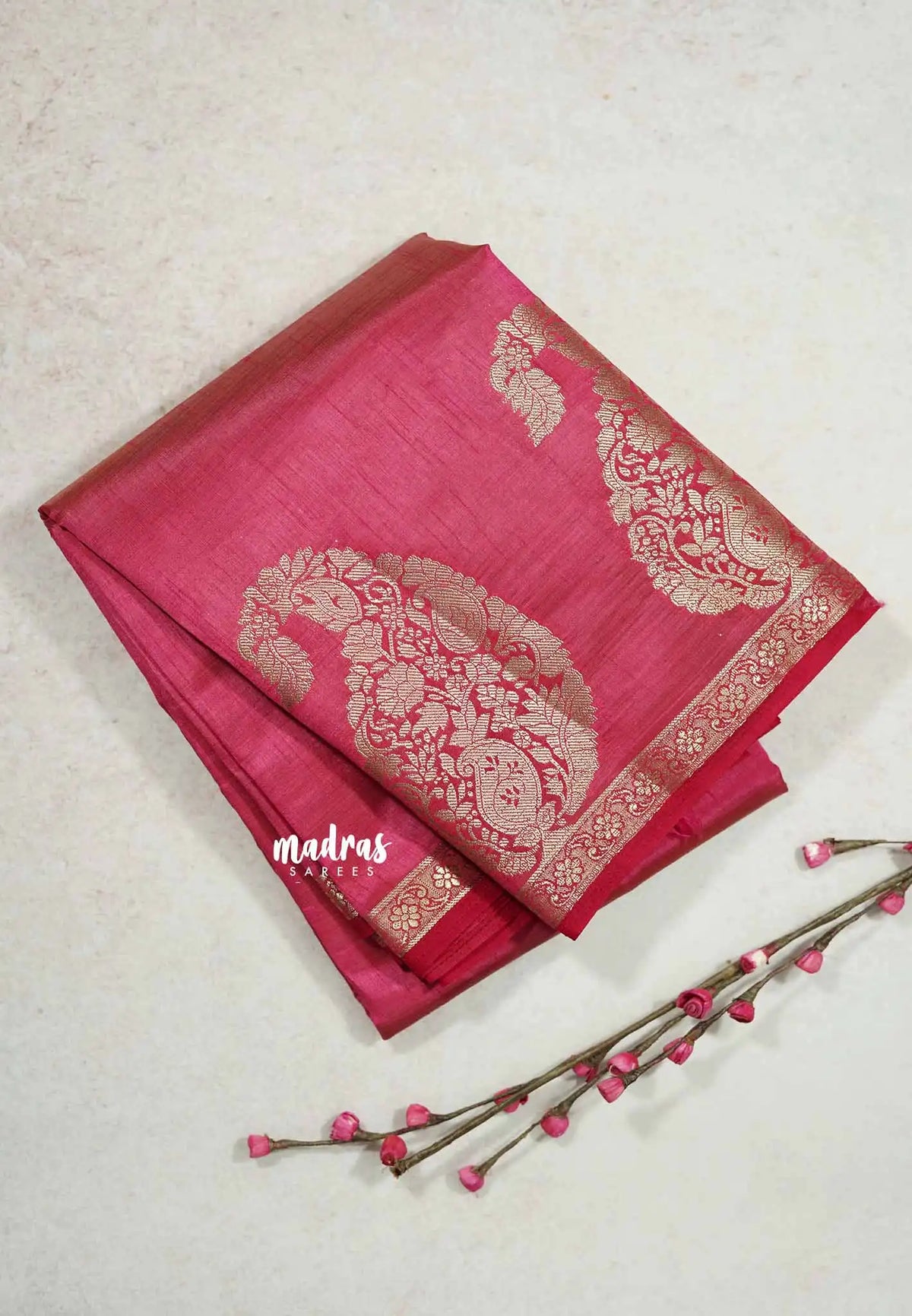 Reddish pink - Raaga - Lightweight Semi tussar saree wtih Mango border