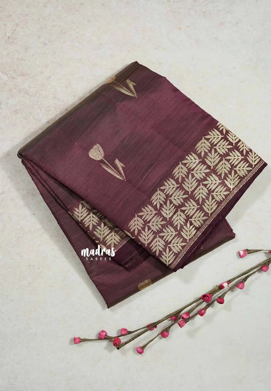 Winebrown - Raaga - Premium Semi tussar with tulip weaving buttas