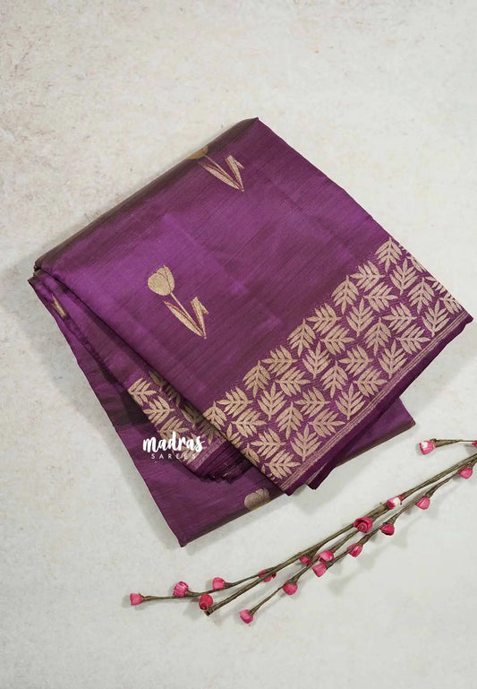 Purple - Raaga - Premium Semi tussar with tulip weaving buttas