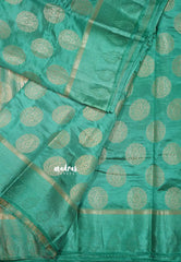 Teal green - Raaga - Lightweight thread border Semi tussar with round buttas