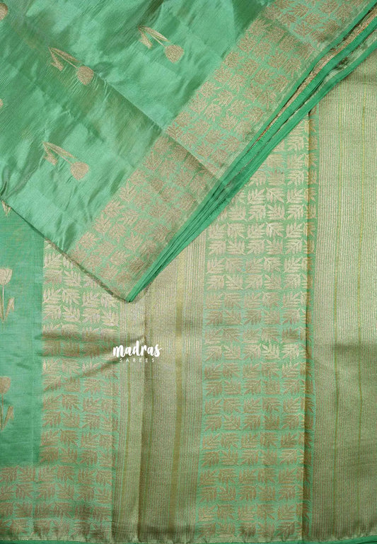 Teal green - Raaga - Premium Semi tussar with tulip weaving buttas