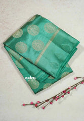 Teal green - Raaga - Lightweight thread border Semi tussar with round buttas