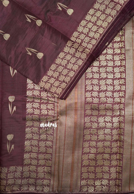 Winebrown - Raaga - Premium Semi tussar with tulip weaving buttas
