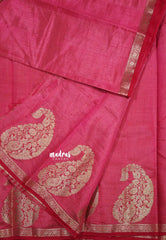 Reddish pink - Raaga - Lightweight Semi tussar saree wtih Mango border