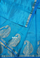 Ananda blue - Raaga - Lightweight Semi tussar saree wtih Mango border
