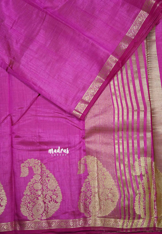 Magenta pink - Raaga - Lightweight Semi tussar saree wtih Mango border