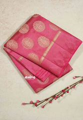 Rose pink - Raaga - Lightweight thread border Semi tussar with round buttas