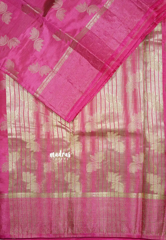 Rose pink - Raaga - Lightweight thread border Semi tussar with floral buttas