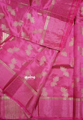 Rose pink - Raaga - Lightweight thread border Semi tussar with floral buttas