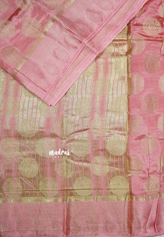 Baby pink - Raaga - Lightweight thread border Semi tussar with round buttas