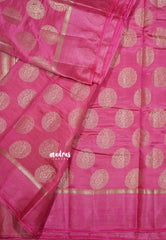 Rose pink - Raaga - Lightweight thread border Semi tussar with round buttas