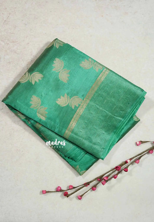 Teal green - Raaga - Lightweight thread border Semi tussar with floral buttas