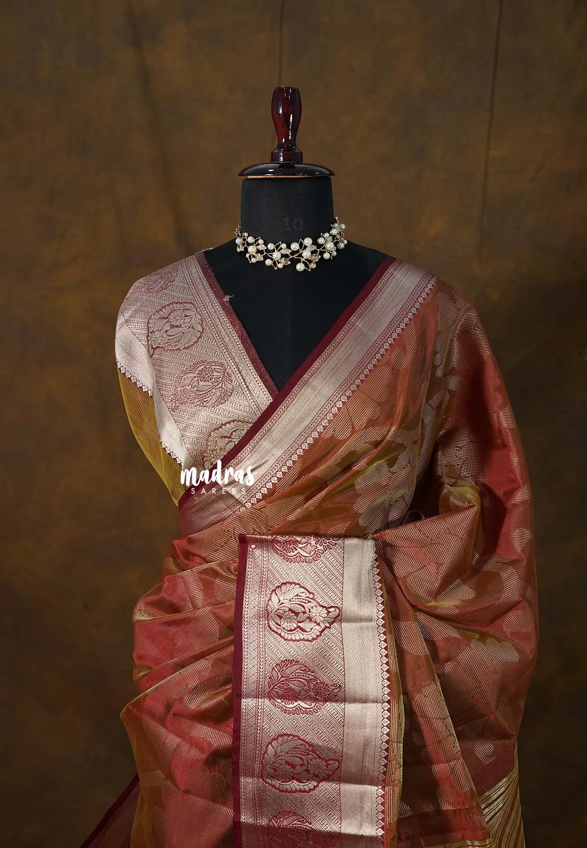 Dual Shade Rust and copper Maroon - Raaga Premium Semi tussar Jamdani Weaving Body - Perfect for Night Functions