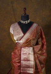 Dual Shade Rust and copper Maroon - Raaga Premium Semi tussar Jamdani Weaving Body - Perfect for Night Functions