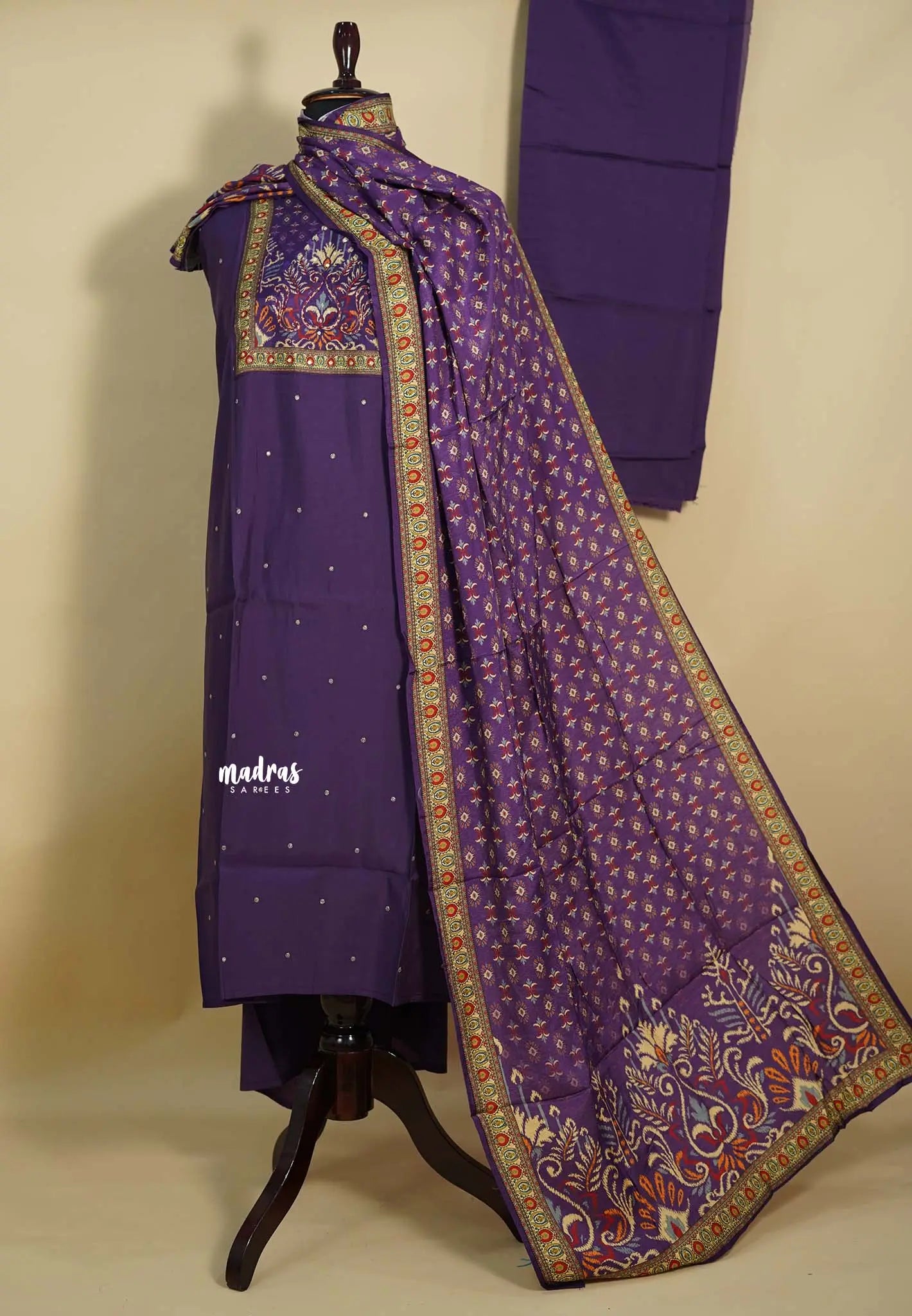 Amitha – Royal Purple Premium Semi Silk Salwar Suit – Madras Sarees