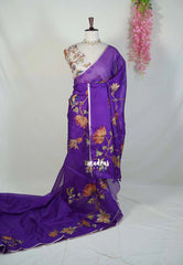Violet Purple - Premium Kota Silk with Hand Painted Pen Kalamkari Applique Work - Best for Office Wear | Hightea Party