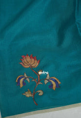 Teal Blue - Premium Kota Silk with Hand Painted Pen Kalamkari Applique Work - Best for Office Wear | Hightea Party