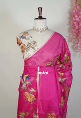 Fuchisia Pink - Premium Kota Silk with Hand Painted Pen Kalamkari Applique Work - Best for Office Wear | Hightea Party