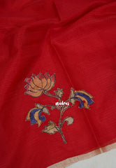 Spicy Red - Premium Kota Silk with Hand Painted Pen Kalamkari Applique Work - Best for Office Wear | Hightea Party