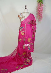Fuchisia Pink - Premium Kota Silk with Hand Painted Pen Kalamkari Applique Work - Best for Office Wear | Hightea Party