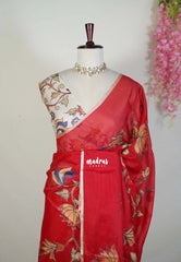 Spicy Red - Premium Kota Silk with Hand Painted Pen Kalamkari Applique Work - Best for Office Wear | Hightea Party