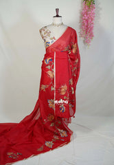 Spicy Red - Premium Kota Silk with Hand Painted Pen Kalamkari Applique Work - Best for Office Wear | Hightea Party