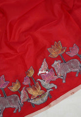 Spicy Red with Pichwai - Premium Kota Silk with Hand Painted Kalamkari Applique Work - Best for Office Wear | Hightea Party