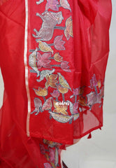 Spicy Red with Pichwai - Premium Kota Silk with Hand Painted Kalamkari Applique Work - Best for Office Wear | Hightea Party