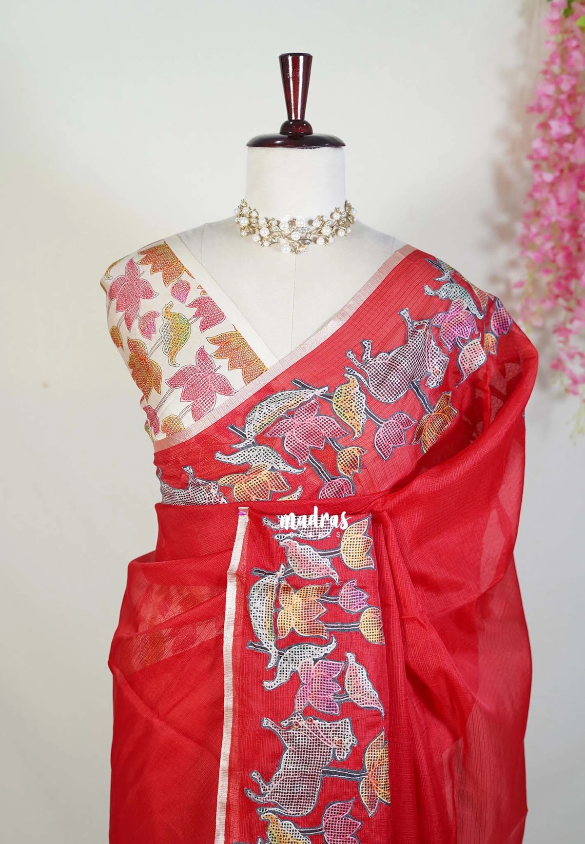 Spicy Red with Pichwai - Premium Kota Silk with Hand Painted Kalamkari Applique Work - Best for Office Wear | Hightea Party