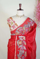 Spicy Red with Pichwai - Premium Kota Silk with Hand Painted Kalamkari Applique Work - Best for Office Wear | Hightea Party
