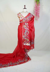 Spicy Red with Pichwai - Premium Kota Silk with Hand Painted Kalamkari Applique Work - Best for Office Wear | Hightea Party