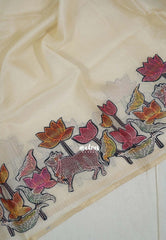 Creamy Ivory with Pichwai - Premium Kota Silk with Hand Painted Kalamkari Applique Work - Best for Office Wear | Hightea Party