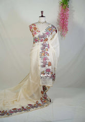 Creamy Ivory with Pichwai - Premium Kota Silk with Hand Painted Kalamkari Applique Work - Best for Office Wear | Hightea Party