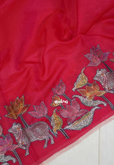 Raspberry Pink with Pichwai - Premium Kota Silk with Hand Painted Kalamkari Applique Work - Best for Office Wear | Hightea Party